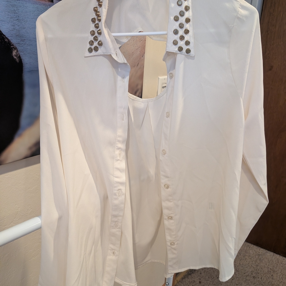 Blu Pepper Cream Studded Button Down Shirt